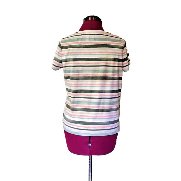 Croft & Barrow The Classic Tee Green Peach White Tan Women Size Large St… - Picture 2 of 5